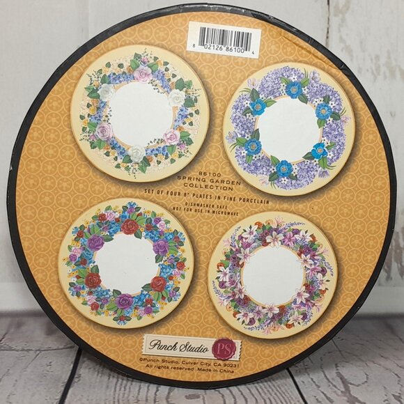 Floral 8" Salad Dessert Plate Set Of 4 Box Punch Studio Spring Garden Porcelain - Picture 12 of 14